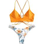 Bikinis naranja de poliester con relleno floreados con trenzado talla L para mujer 