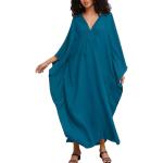 Vestidos vaporosos azules de poliester rebajados tallas grandes con escote V informales Talla Única para mujer 