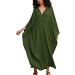 Vestidos vaporosos verdes de poliester rebajados tallas grandes con escote V informales Talla Única para mujer 