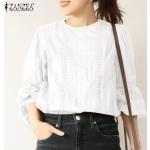 Blusas blancas de poliester de verano tallas grandes media manga con cuello redondo informales de encaje talla 3XL para mujer 