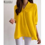Camisetas amarillas de poliester de manga corta tallas grandes manga corta con escote V informales talla 3XL para mujer 