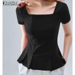 Camisetas negras de poliester de manga corta tallas grandes manga corta con escote cuadrado talla 3XL para mujer 