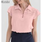 Camisetas lila de poliester de manga corta de otoño tallas grandes manga corta informales con rayas talla 3XL para mujer 