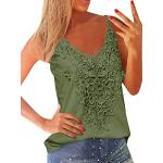 Camisetas verdes de piel con encaje  tallas grandes sin mangas con escote V informales de encaje con crochet talla XXL para mujer 