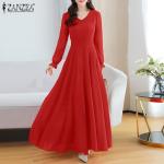 Vestidos rojos de poliester de cóctel de otoño tallas grandes maxi manga larga con escote V informales talla 3XL para mujer 