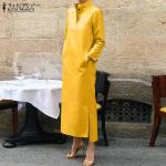 Vestidos rectos amarillos de poliester de otoño tallas grandes manga larga con cuello alto informales talla 3XL para mujer 