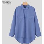 Blusas azules de poliester de manga larga de verano tallas grandes manga larga informales asimétrico talla 3XL para mujer 