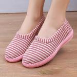 Zapatillas de casa lila de algodón de invierno con tacón hasta 3cm informales con rayas para mujer 