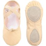 Zapatillas de Ballet Danza Canvas para Niña y Mujer Calzado de Danza Suela Partida de Cuero Tallas 22-44 (Beige, Numeric_22)