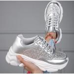 Zapatillas grises de sintético de running con lentejuelas para mujer 