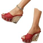Sandalias rojas de caucho de tiras con tacón de cuña con hebilla con tacón más de 9cm talla 36 para mujer 