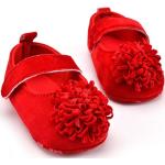 Sandalias rojas de tela de cuña de otoño floreadas para bebé 