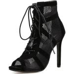 Sandalias negras de caucho de tiras de primavera con cordones informales talla 36 para mujer 