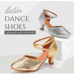 Zapatos grises de ante de baile latino con lentejuelas para mujer 