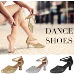 Zapatos grises de baile latino con lentejuelas para mujer 