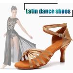 Zapatos bicolor de ante de baile latino con hebilla para mujer 