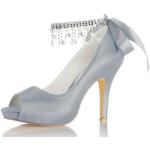 Zapatos plateado de goma de novia de punta abierta formales acolchados con perlas talla 40 para mujer 