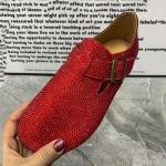 Zapatillas rojas de cuero de piel de verano para mujer 