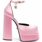 Zapatos rosas de cuero con plataforma rebajados con tacón cuadrado con logo VERSACE talla 39 para mujer 