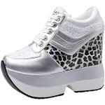 Zapatillas antideslizantes blancas con tacón de cuña con cordones informales leopardo talla 37 para mujer 