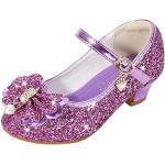 Sandalias lila de goma tipo botín con tacón de 5 a 7cm con purpurina talla 31,5 infantiles 