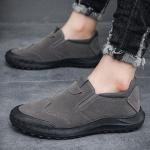 Sneakers grises de cuero sin cordones para hombre 