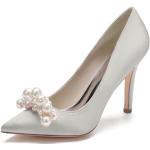 Zapatos plateado de perlas de tacón con tacón de aguja de punta puntiaguda informales talla 42 para mujer 