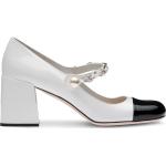 Zapatos blancos de cuero de tacón con tacón cuadrado con logo Miu Miu talla 37,5 para mujer 