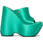 Zapatos verdes de cuero con plataforma rebajados con tacón de cuña VERSACE talla 37,5 para mujer 