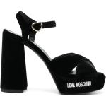 Zapatos peep toe negros de terciopelo rebajados con tacón cuadrado con logo MOSCHINO Love Moschino talla 36 para mujer 