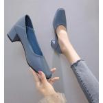 Zapatos azules de goma de tacón de punta cuadrada con tacón de 5 a 7cm informales para mujer 