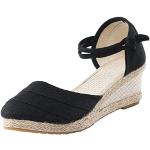 Sandalias negras de cuero tipo botín de invierno con tacón de cuña con hebilla de punta redonda vintage talla 39 para mujer 