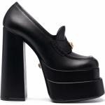 Zapatos negros de cuero con plataforma rebajados con tacón cuadrado con logo VERSACE talla 38,5 para mujer 