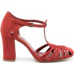 Zapatos rojos de cuero de tacón con tacón cuadrado estilo red Sarah Chofakian talla 39 para mujer 