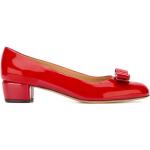 Zapatos rojos de cuero de tacón con tacón cuadrado con logo Ferragamo para mujer 