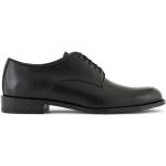 Zapatos negros de cuero con puntera redonda con tacón cuadrado con cordones formales con logo Armani Giorgio Armani 