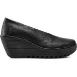 Zapatos negros de piel con cuña rebajados con tacón de cuña floreados Fly London talla 36 para mujer 