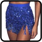 Zookey - Falda con borlas de lentejuelas para danza del vientre, bufanda de cadera, disfraz de rave, falda con flecos para mujeres y niñas (Azul Oscuro-M)