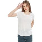 Tops deportivos blancos de cáñamo Tencel de verano con cuello redondo transpirables talla S de materiales sostenibles para mujer 
