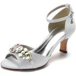 Sandalias plateado de Diamantes de tiras con tacón de aguja de punta redonda talla 39 para mujer 