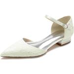 Zapatos blancos de satén de novia de verano para fiesta de punta puntiaguda formales de encaje talla 42 para mujer 